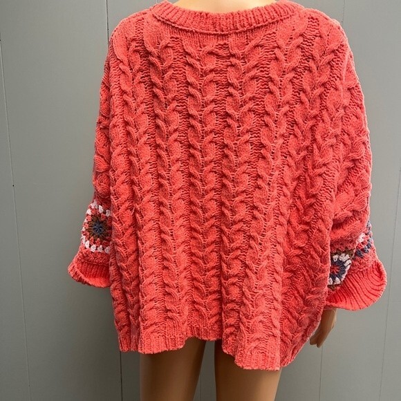 POL Cable Knit Long Sleeve Orange Sweater With Granny Square Detail Size Small - Picture 6 of 11